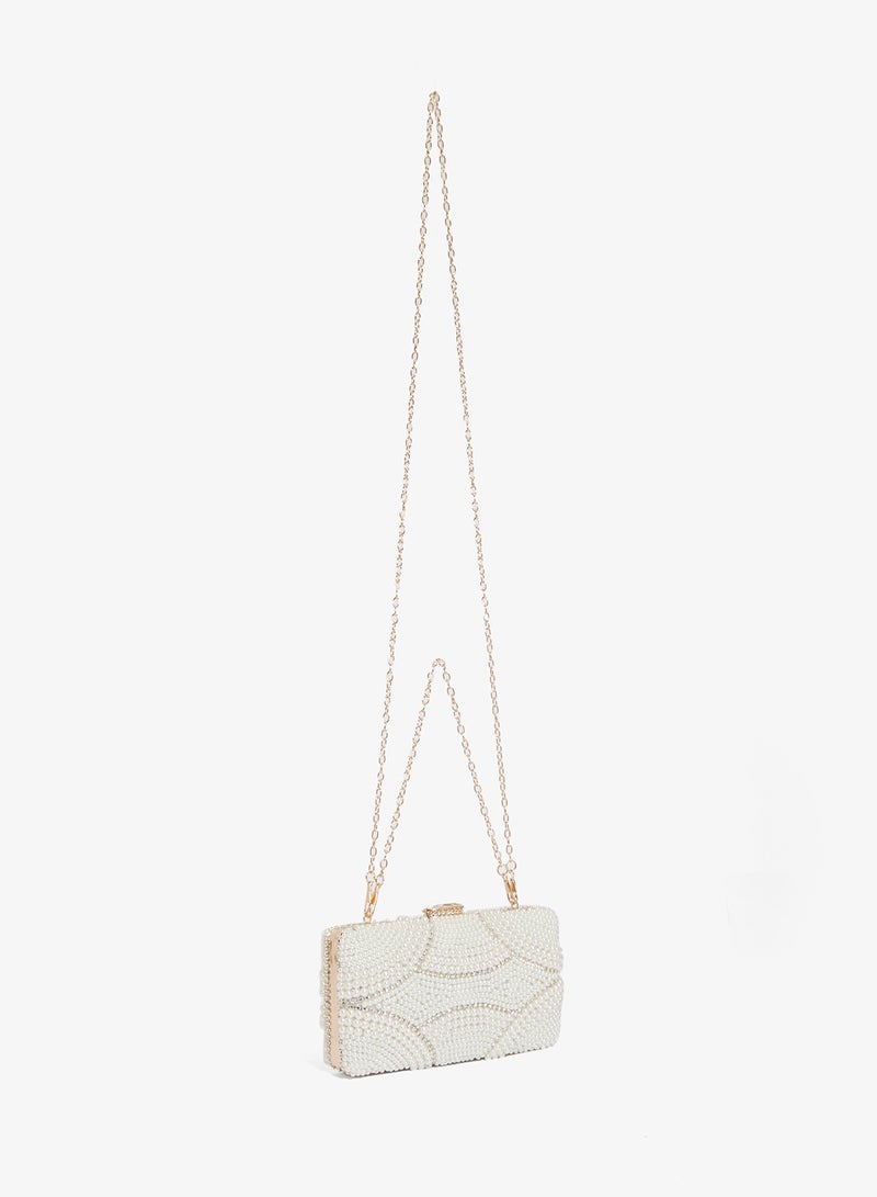 Khizana Pearl Detailed Embellished Gold Accent Clutch - Image 2